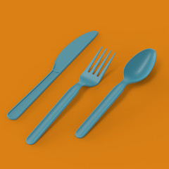 3d render of recyclable cutlery on a uniform background