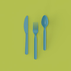 3d render of recyclable cutlery on a uniform background