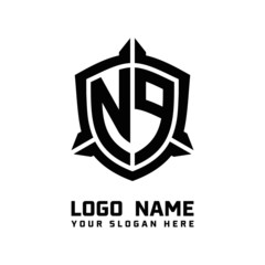 initial NP letter with shield style logo template vector. shield shape black monogram logo