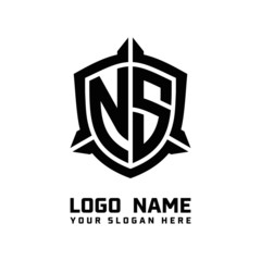Obraz premium initial NS letter with shield style logo template vector. shield shape black monogram logo