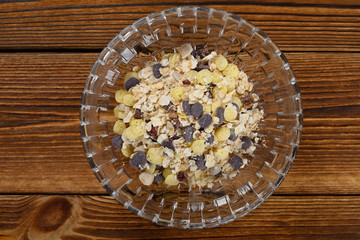 top view bowl of uncooked mixed cereal and grain