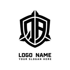initial QA letter with shield style logo template vector. shield shape black monogram logo