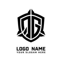 initial QG letter with shield style logo template vector. shield shape black monogram logo