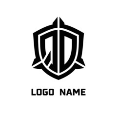 initial QO letter with shield style logo template vector. shield shape black monogram logo