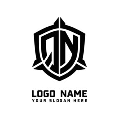 initial QN letter with shield style logo template vector. shield shape black monogram logo