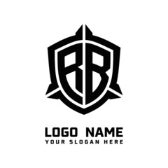 initial RB letter with shield style logo template vector. shield shape black monogram logo