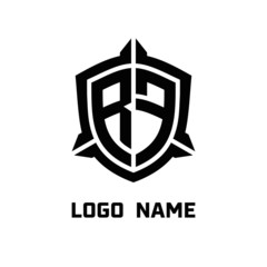 initial RF letter with shield style logo template vector. shield shape black monogram logo