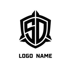 initial SO letter with shield style logo template vector. shield shape black monogram logo