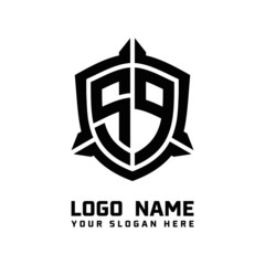 Fototapeta premium initial SP letter with shield style logo template vector. shield shape black monogram logo