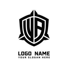 initial WA letter with shield style logo template vector. shield shape black monogram logo