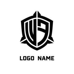 initial WF letter with shield style logo template vector. shield shape black monogram logo