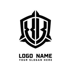 initial XK letter with shield style logo template vector. shield shape black monogram logo