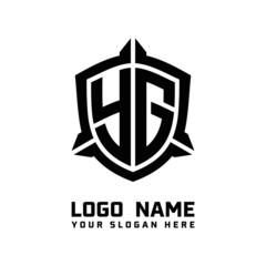 initial YG letter with shield style logo template vector. shield shape black monogram logo