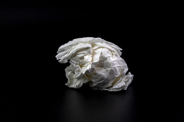 used of white tissue paper isolated on black background