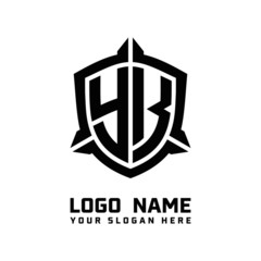 initial YK letter with shield style logo template vector. shield shape black monogram logo