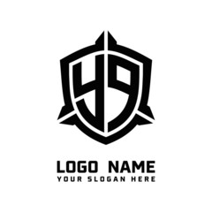 initial YP letter with shield style logo template vector. shield shape black monogram logo