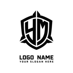 initial YM letter with shield style logo template vector. shield shape black monogram logo