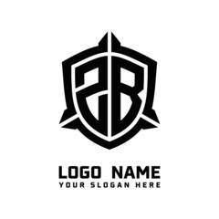 initial ZB letter with shield style logo template vector. shield shape black monogram logo