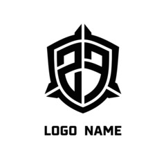 initial ZF letter with shield style logo template vector. shield shape black monogram logo