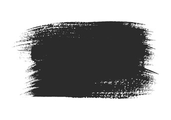 Black paintbrush stroke isolated on white background. Dirty texture watercolor brush blot. Grungy rectangle stain frame for text message. Abstract hand drawn ink graphic element for creative design.