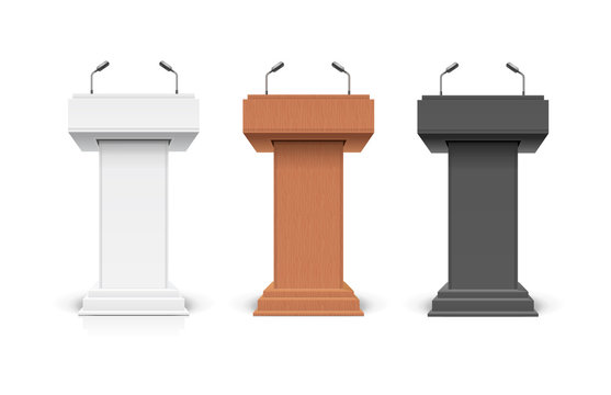 Realistic Detailed 3d Different Types Podium Tribune Debate or Stage Stand Set. Vector