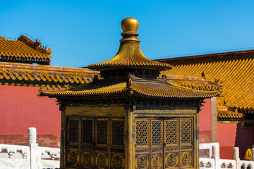A traditional China royal pavilion in side of the Forbidden City, the main buildings of the former...
