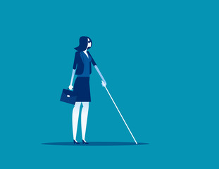 Fototapeta premium Blind woman with cane walking. Concept business character vector illustration