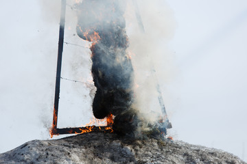 Burning effigy of Maslenitsa. Seeing off winter in Russia is a pagan holiday of spring.