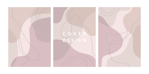 Fototapeta na wymiar Fashion set of abstract backgrounds with organic shapes and hand draw line in pastel colors. Modern design template with space for text. Minimal stylish cover for bbranding design. Vector illustration