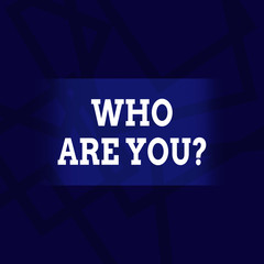 Conceptual hand writing showing Who Are You Question. Concept meaning asking about its identity or demonstratingal information Geometric Outlined Shape in Violet Monochrome Abstract Pattern