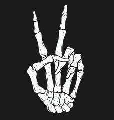 Skeleton hand making peace sign gesture. Vintage illustration style. - 295998726