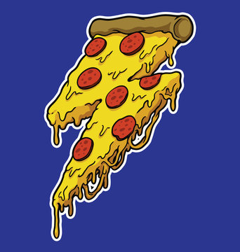 A pizza shaped like a lightning bolt. Funny vector illustration.