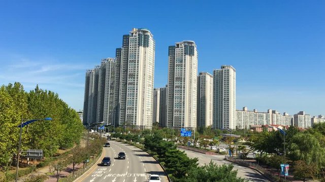 Cars pass in Ansan, Sangnok, Gyeonggi-do, South Korea