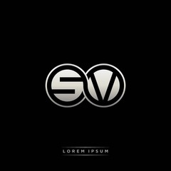 SV initial letter linked circle capital monogram logo modern template silver color version