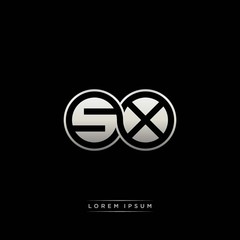 SX initial letter linked circle capital monogram logo modern template silver color version