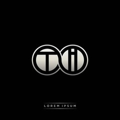 TI initial letter linked circle capital monogram logo modern template silver color version