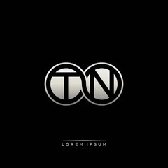 TN initial letter linked circle capital monogram logo modern template silver color version