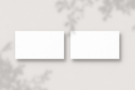 Blank business cards with soft shadows. Modern template for branding identity. Mockup of two horizontal business cards. Photo mockup with clipping path.