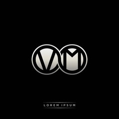VM initial letter linked circle capital monogram logo modern template silver color version