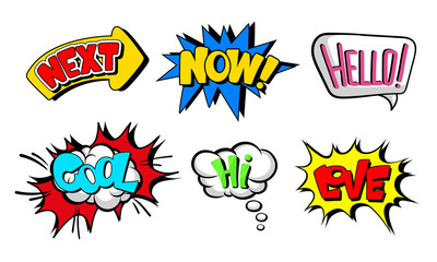 Set of plates with different advertising labels. Vector illustration.