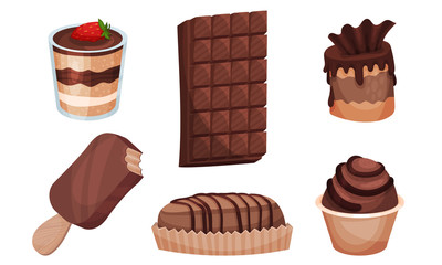 Set of various chocolate sweets. Vector illustration.
