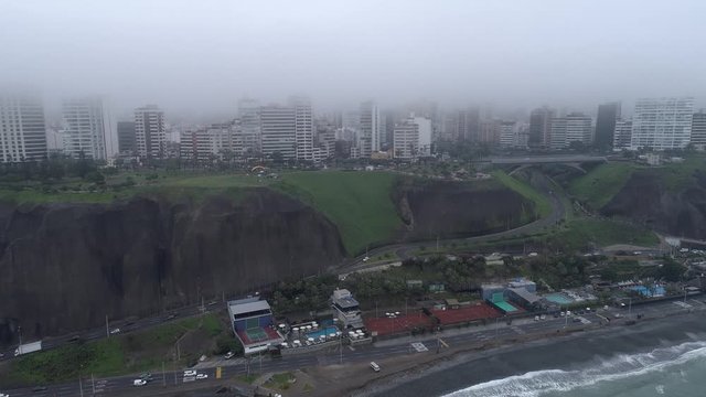 Approach to paraglide park in Miraflores, Lima Peru in a cloudy day of winter.