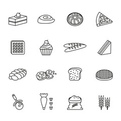 bread bakery icon set with white background. Thin Line Style stock vector.