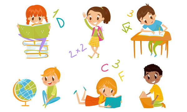 Kid Characters Coming Back To School Vector Illustration