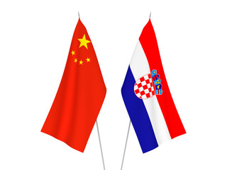 National fabric flags of China and Croatia isolated on white background. 3d rendering illustration.