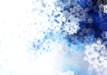 winter abstract background with snowflakes. Christmas mood. Gradient from light to dark. Christmas background. Big and small snowflakes winter fairy tale