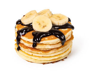 Pancakes with banana and syrup