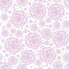 Pink flowers white light green dots seamless pattern print background.