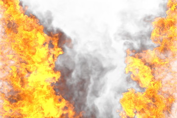 mysterious hell frame isolated on white background - fire lines from sides left and right, top and bottom are empty - fire 3D illustration