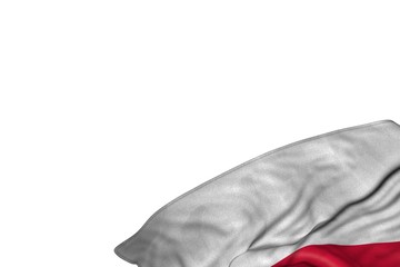 wonderful celebration flag 3d illustration. - Poland flag with big folds lie in bottom right corner isolated on white